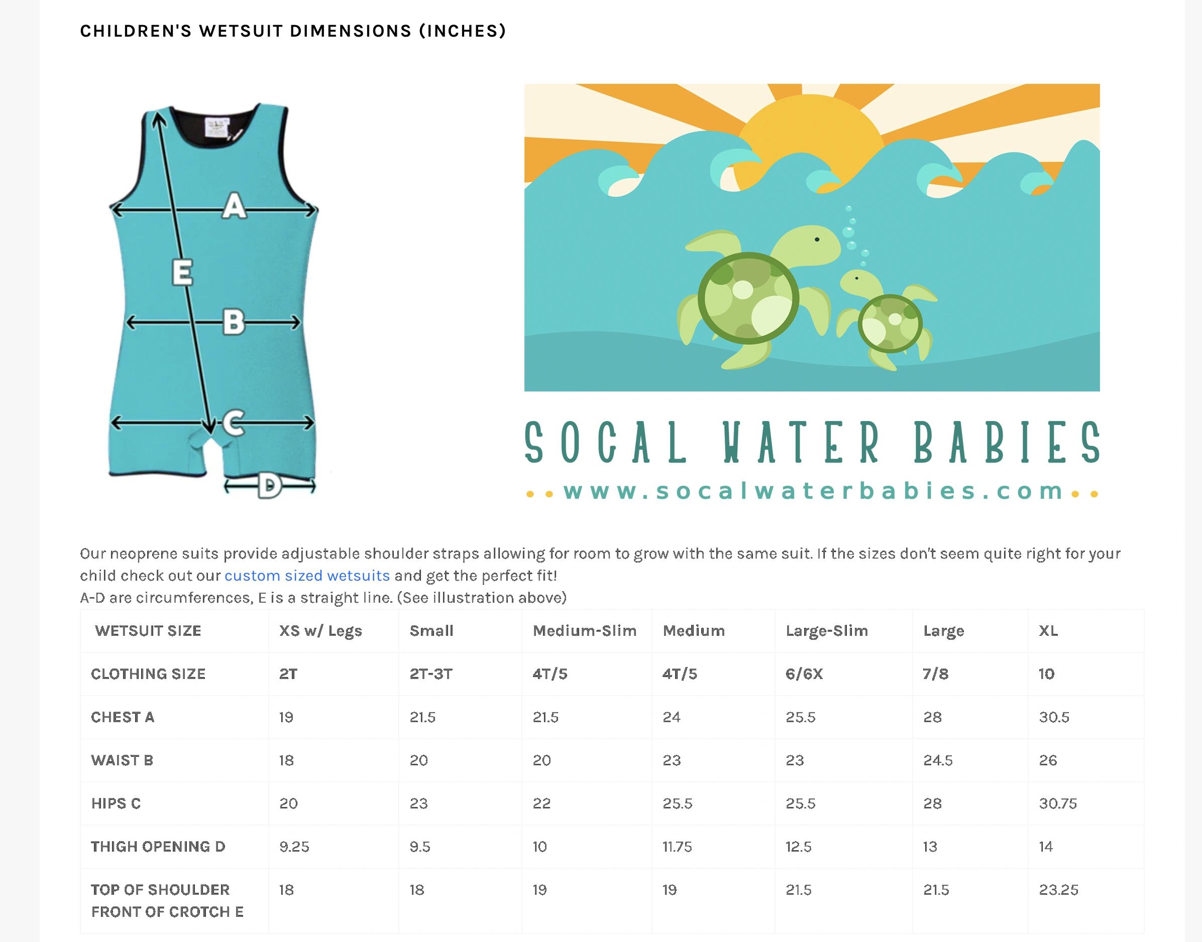 Wetsuit sizing chart